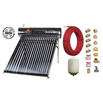 Pachet panou solar presurizat compact FORNELLO SPP-470-H58/1800-20-c cu 20 tuburi vidate de tip heat pipe si boiler din inox de 177 litri, Teava, Vas Expansiune si Fitinguri montaj