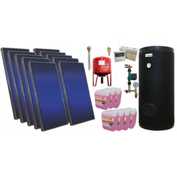 Pachet sistem solar presurizat, 10 panouri solare plane Sunsystem PК SL FP 2.0, Boiler cu 2 serpentine Fornello SOL 1000 LT 2S, controller, vas expansiune, grup pompare, aerisitor 1/2, antigel