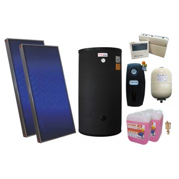 Pachet sistem solar presurizat, 2 x panou Sunsystem PК SL FP 2.0, Boiler 2 serpentine 160 litri, controller, vas expansiune, grup pompare, aerisitor 1/2, antigel