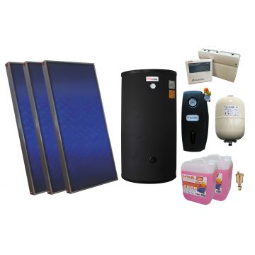 Pachet sistem solar presurizat, 3 x panou Sunsystem PК SL FP 2.0, Boiler 2 serpentine 200 litri, controller, vas expansiune, grup pompare, aerisitor 1/2, antigel