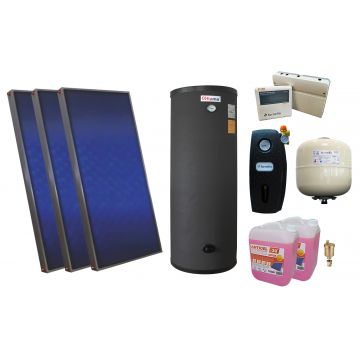 Pachet sistem solar presurizat, 3 x panou Sunsystem PК SL FP 2.0, Boiler 2 serpentine 300 litri, controller, vas expansiune, grup pompare, aerisitor 1/2, antigel