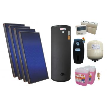 Pachet sistem solar presurizat, 4 x panou Sunsystem PК SL FP 2.0, Boiler 2 serpentine 300 litri, controller, vas expansiune, grup pompare, aerisitor 1/2, antigel