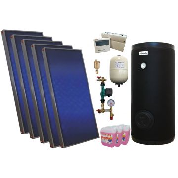 Pachet sistem solar presurizat, 5 panouri solare plane Sunsystem PК SL FP 2.0, Boiler cu 2 serpentine Fornello SOL 500 LT 2S, controller, vas expansiune, grup pompare, aerisitor 1/2, antigel