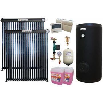 Pachet sistem solar presurizat Fornello 40 Tuburi Heat Pipe, Boiler cu 2 serpentine Fornello SOL 300 LT 2S, controller, vas expansiune, grup pompare, aerisitor 1/2, antigel