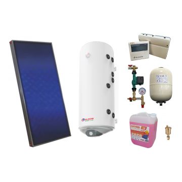 Pachet sistem solar presurizat, panou solar plan Sunsystem PК SL FP 2.0, Boiler cu 2 serpentine Eldom 120 l 2S, controller, vas expansiune, grup pompare, aerisitor 1/2, antigel