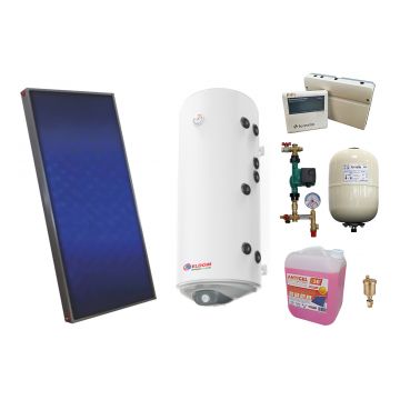 Pachet sistem solar presurizat, panou solar plan Sunsystem PК SL FP 2.0, Boiler cu 2 serpentine Eldom 150 l 2S, controller, vas expansiune, grup pompare, aerisitor 1/2, antigel