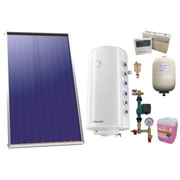 Pachet sistem solar presurizat, Panou Solar Plan Sunsystem Select PK SL CL NL 2.15 m², Boiler cu 2 serpentine Fornello Optima GCV7/4S 120 l, grup pompare, controller, vas expansiune, antigel, aerisitor 1/2