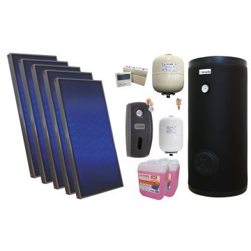 Pachet solar premium, presurizat, 5x panou plan Sunsystem PК SL FP 2.0, Boiler cu 2 serpentine Fornello SOL 500 LT 2S, controller, vas expansiune solar, vas expansiune sanitar, grup pompare Fornello (pompa OHI), aerisitor 1/2, antigel