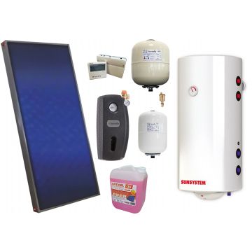 Pachet solar premium, presurizat, panou plan Sunsystem PК SL FP 2.0, Boiler cu 2 serpentine Sunsystem MB NL2 100 PRL 2S, controller, vas expansiune solar, vas expansiune sanitar, grup pompare Fornello (pompa OHI), aerisitor, antigel