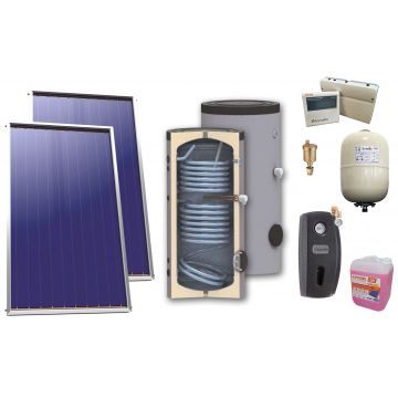 Pachet solar, presurizat, 2 x Panou solar plan Sunsystem Select PK SL CL NL 2.15 m², Boiler de sol Sunsystem SON 200, Controller, Vas expansiune, Grup pompare, Antigel