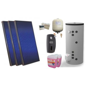 Pachet solar, presurizat, 3x panou plan Sunsystem PК SL FP 2.4, Boiler cu 2 serpentine FV30067S21, 9000 W, 300 l, controller, vas expansiune solar, pompa, supapa, aerisitor, antigel