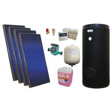 Pachet solar presurizat, 4x panou plan Sunsystem PК SL FP 2.4, Boiler cu 2 serpentine Fornello SOL 500 LT 2S, controller, vas expansiune solar, pompa, supapa, aerisitor, antigel