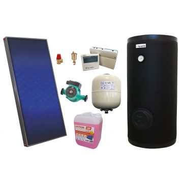 Pachet solar, presurizat, panou plan Sunsystem PК SL FP 2.4, Boiler cu 2 serpentine Fornello SOL 200 LT 2S, controller, vas expansiune solar, pompa, supapa, aerisitor, antigel