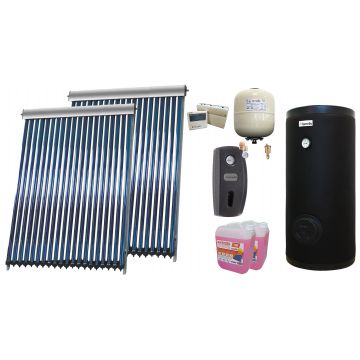 Sistem solar presurizat ,2x Panou Sunsystem VTC 20 tuburi, Boiler cu 2 serpentine Fornello SOL 300 litri, controller, vas expansiune, grup pompare, aerisitor 1/2, antigel