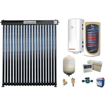 Sistem solar presurizat, panou Fornello 20 Tuburi Heat Pipe, boiler cu 2 serpentine si rezistenta electrica Sunsystem 200 litri, pompa 25-60, controller, vas expansiune, antigel, supapa 1/2, aerisitor 1/2