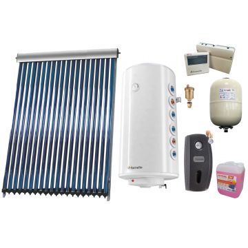 Sistem solar presurizat , panou Sunsystem VTC 20 tuburi, Boiler cu 2 serpentine Fornello Optima GCV7/4S 150 litri, controller, vas expansiune, grup pompare, aerisitor 1/2, antigel