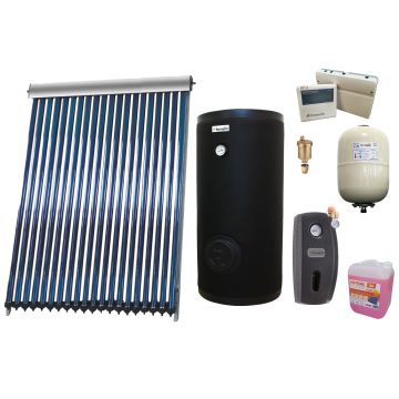 Sistem solar presurizat , panou Sunsystem VTC 20 tuburi, Boiler cu 2 serpentine Fornello SOL 150 litri, controller, vas expansiune, grup pompare, aerisitor 1/2, antigel