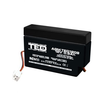 Acumulator AGM VRLA 12V 0,9A dimensiuni 96mm x 25mm x h 62mm cu fir TED Battery Expert Holland TED003058 (40)