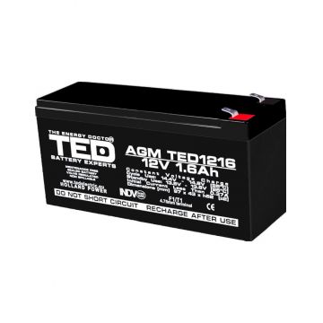 Acumulator AGM VRLA 12V 1,6A dimensiuni 97mm x 47mm x h 50mm F1 TED Battery Expert Holland TED003072 (20)