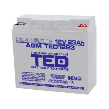 Acumulator AGM VRLA 12V 23A High Rate 181mm x 76mm x h 167mm M5 TED Battery Expert Holland TED003362 (2)