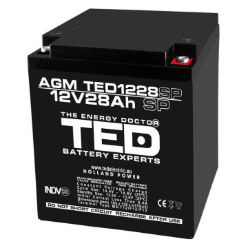 Acumulator AGM VRLA 12V 28A dimensiuni speciale 165mm x 125mm x h 175mm M6 TED Battery Expert Holland TED003430 (1)