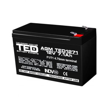 Acumulator AGM VRLA 12V 7,1A dimensiuni 151mm x 65mm x h 95mm F1 TED Battery Expert Holland TED003416 (5)