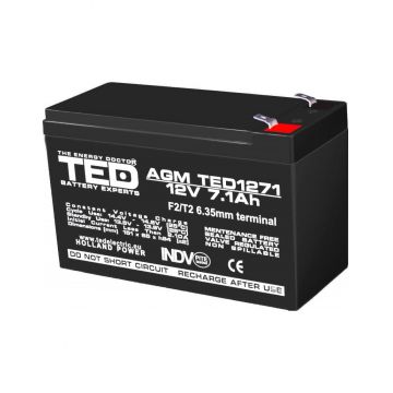 Acumulator AGM VRLA 12V 7,1A dimensiuni 151mm x 65mm x h 95mm F2 TED Battery Expert Holland TED003225 (5)