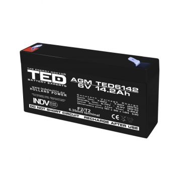 Acumulator AGM VRLA 6V 14,2A dimensiuni 151mm x 50mm x h 95mm F2 TED Battery Expert Holland TED003034 (10)