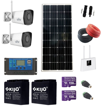 Kit supraveghere Panou solar 170W, camera Wi-Fi IP 2MP, Smart IR 30M, card de 128GB, acumulatori 12V, Router Wireless REBEL 4G, accesorii