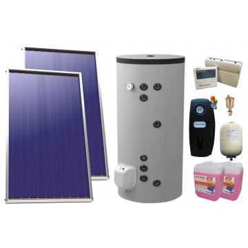 Pachet sistem solar presurizat, 2x Panou Plan Sunsystem Select PK SL CL NL 2.15 m², Boiler cu 2 serpentine Eldom FV30067S21, 9000 W, 300 l, grup pompare, controller, vas expansiune, antigel, aerisitor 1/2