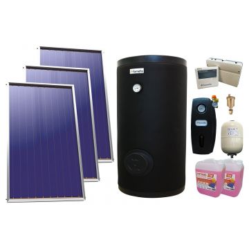 Pachet sistem solar presurizat, 3 x Panou Plan Sunsystem Select PK SL CL NL 2.15 m², Boiler cu 2 serpentine FORNELLO SOL 300 LT 2S, grup pompare, controller, vas expansiune, antigel, aerisitor 1/2