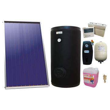 Pachet sistem solar presurizat, Panou Plan Sunsystem Select PK SL CL NL 2.15 m², Boiler cu 2 serpentine FORNELLO SOL 150 LT 2S, grup pompare, controller, vas expansiune, antigel, aerisitor 1/2