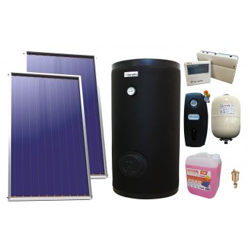 Pachet sistem solar presurizat, Panou Plan Sunsystem Select PK SL CL NL 2.15 m², Boiler cu 2 serpentine FORNELLO SOL 200 LT 2S, grup pompare, controller, vas expansiune, antigel, aerisitor 1/2