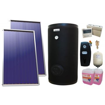 Pachet sistem solar presurizat, Panou Plan Sunsystem Select PK SL CL NL 2.15 m², Boiler cu 2 serpentine FORNELLO SOL 300 LT 2S, grup pompare, controller, vas expansiune, antigel, aerisitor 1/2