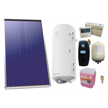 Pachet sistem solar presurizat, Panou Solar plan Sunsystem Select PK SL CL NL 2.15 m², Boiler mixt cu 2 serpentine in paralel Eldom WV12046S21R 120 L, 3 Kw, grup pompare, controller, vas expansiune, antigel, aerisitor 1/2