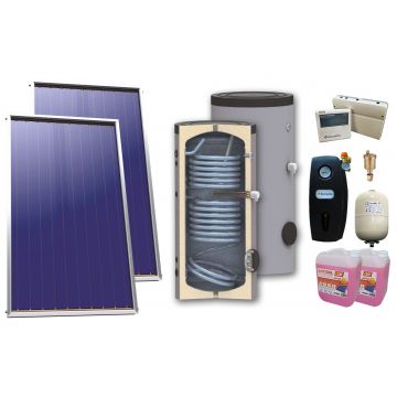 Pachet solar, presurizat, 2 x Panou solar plan Sunsystem Select PK SL CL NL 2.15 m², Boiler de sol Sunsystem SON 300, Controller, Vas expansiune, Grup pompare, Antigel