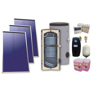 Pachet solar, presurizat, 3 x Panou solar plan Sunsystem Select PK SL CL NL 2.15 m², Boiler de sol Sunsystem SON 300, Controller, Vas expansiune, Grup pompare, Antigel